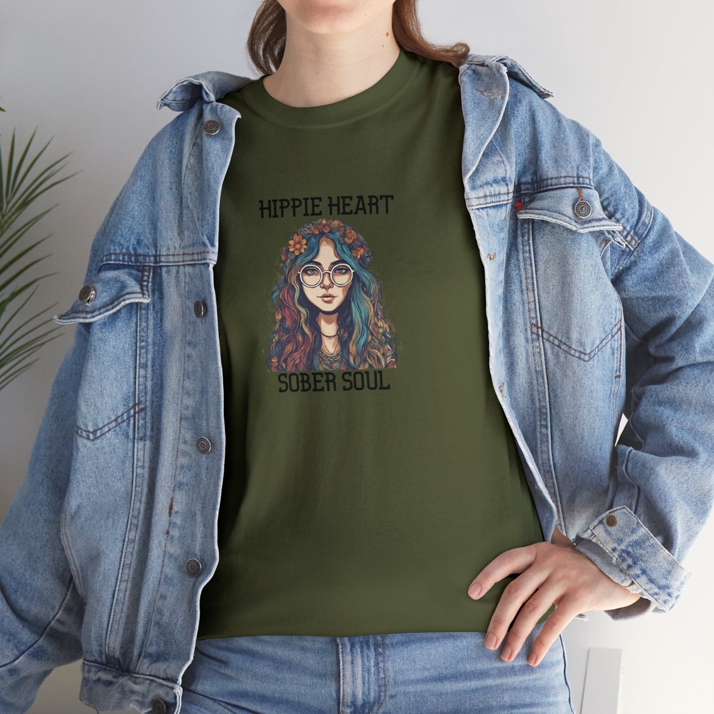 Hippie Heart, Sober Soul - Unisex Heavy Cotton Tee