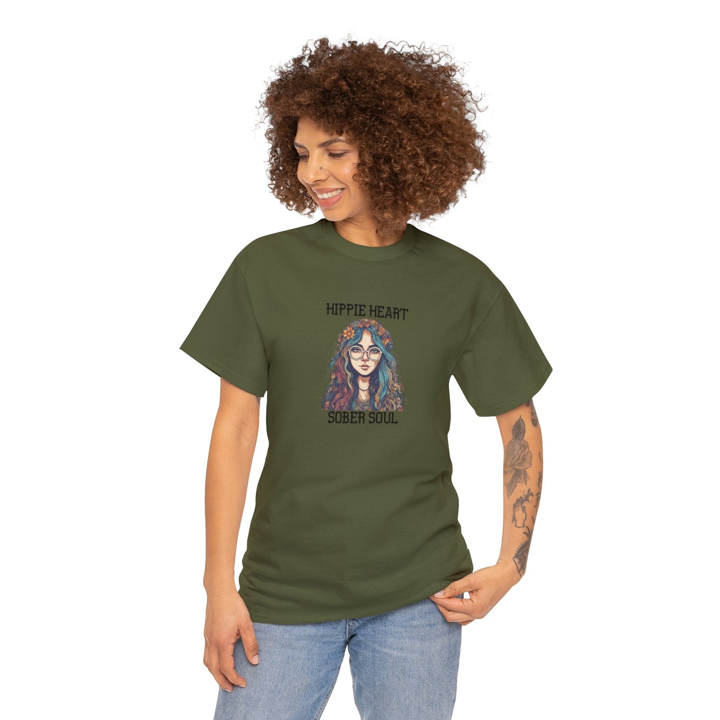 Hippie Heart, Sober Soul - Unisex Heavy Cotton Tee