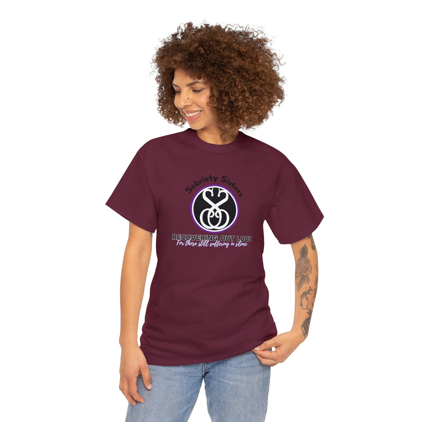 Sobriety Sisters, Recover Out Loud - Unisex Heavy Cotton Tee