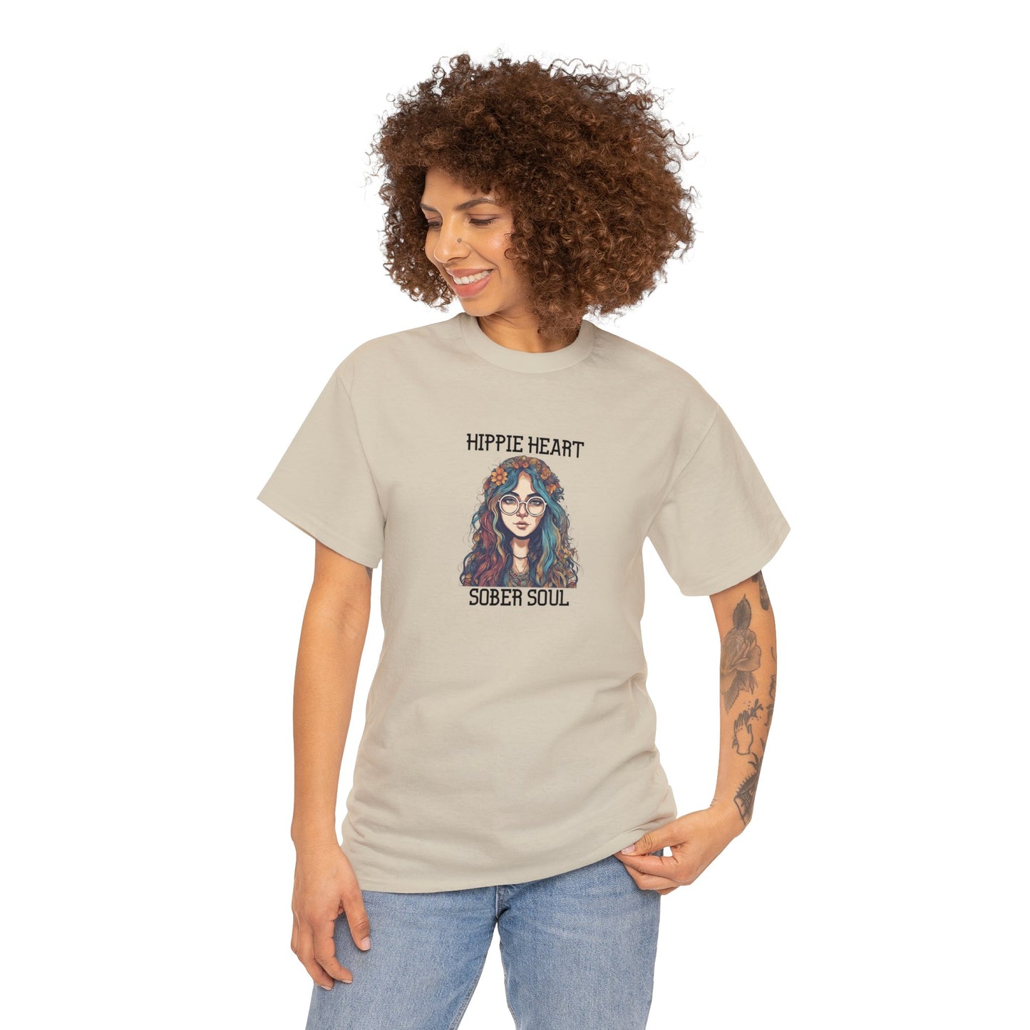 Hippie Heart, Sober Soul - Unisex Heavy Cotton Tee