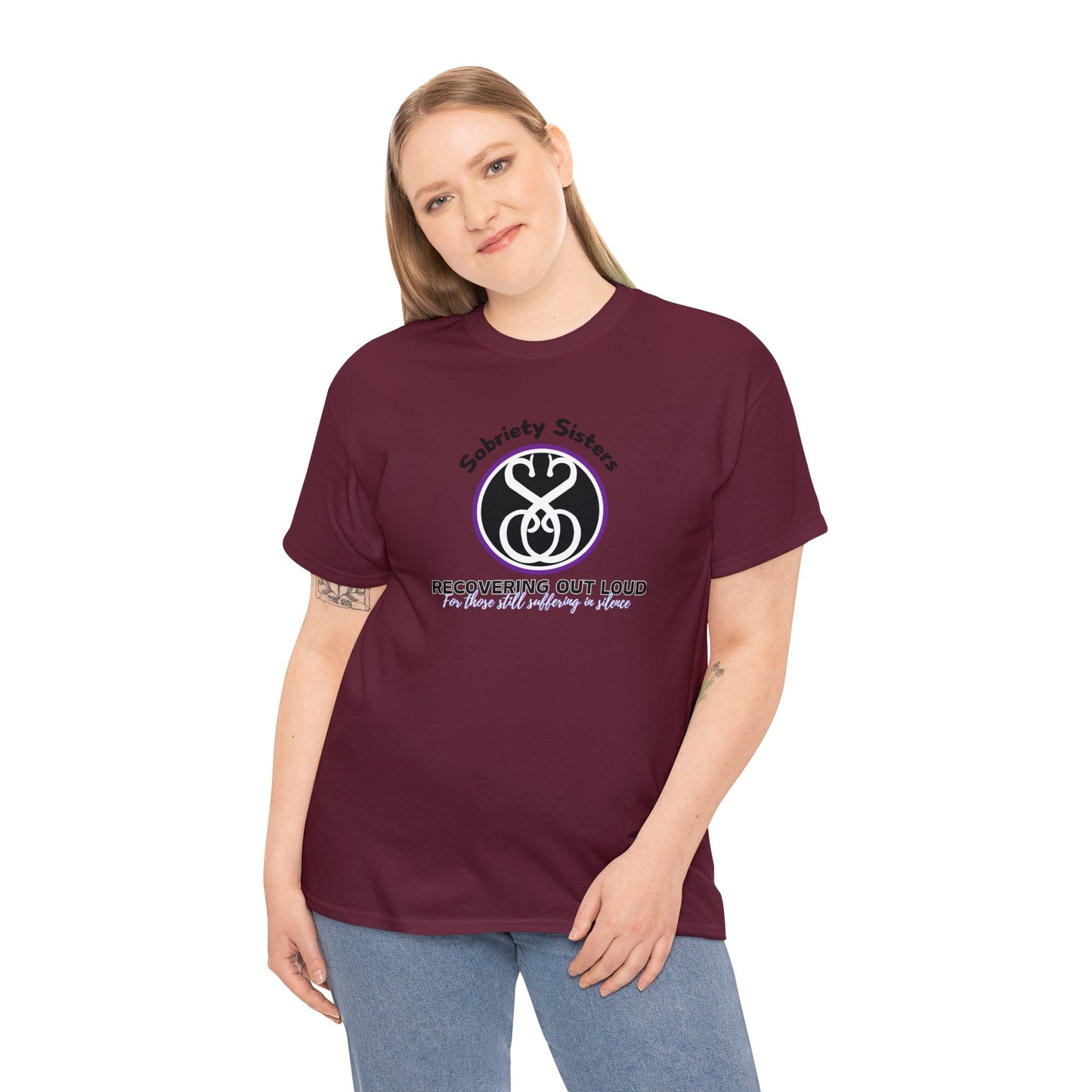 Sobriety Sisters, Recover Out Loud - Unisex Heavy Cotton Tee