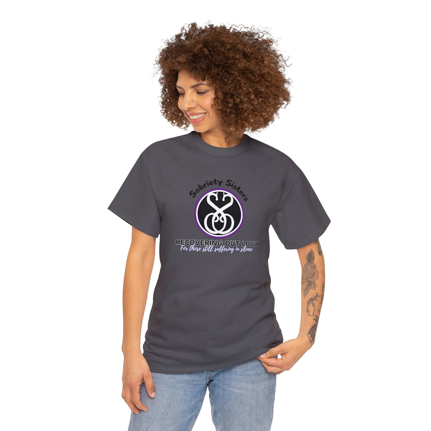 Sobriety Sisters, Recover Out Loud - Unisex Heavy Cotton Tee